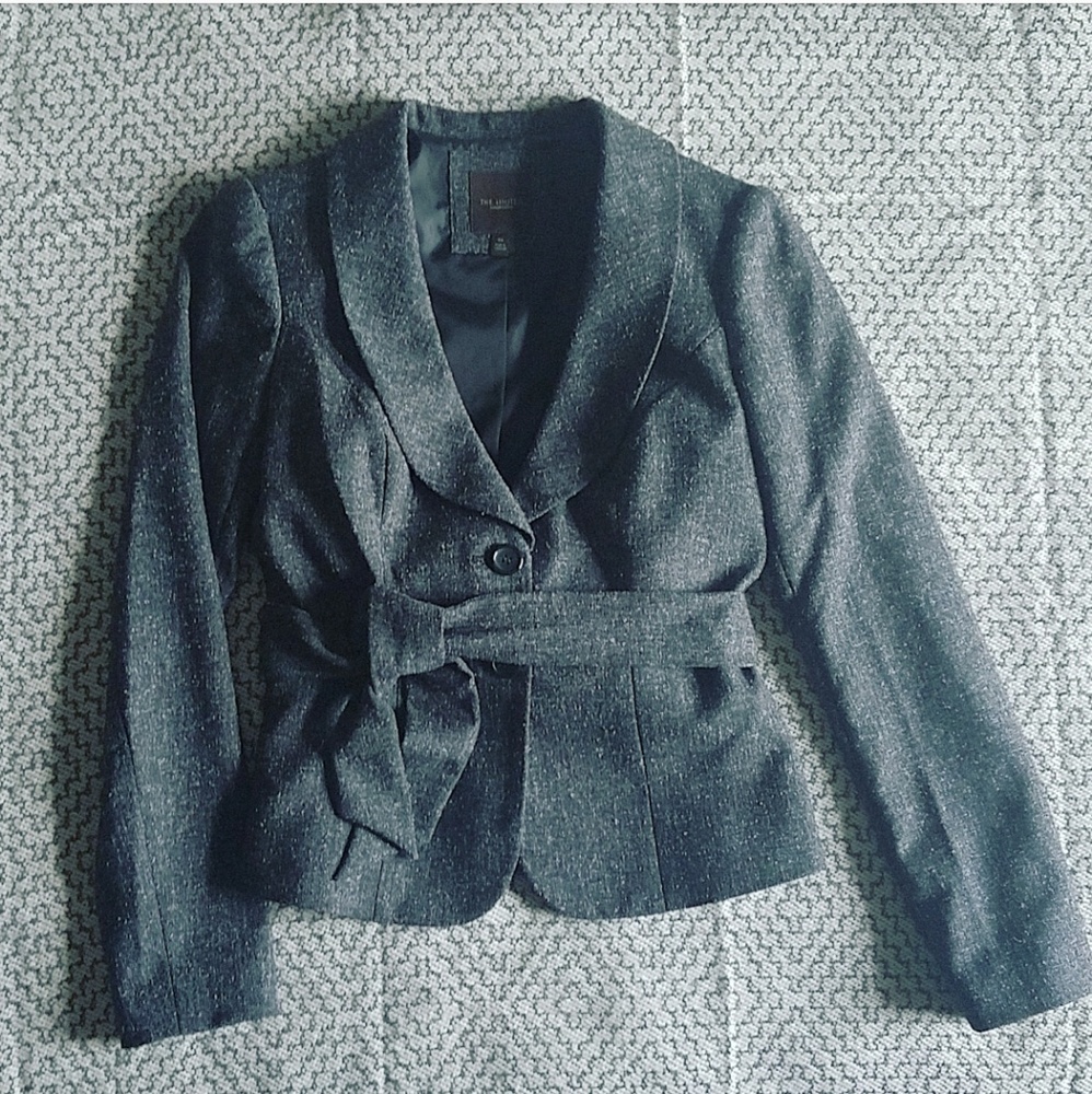 The Limited gray tweed suit jacket with sash